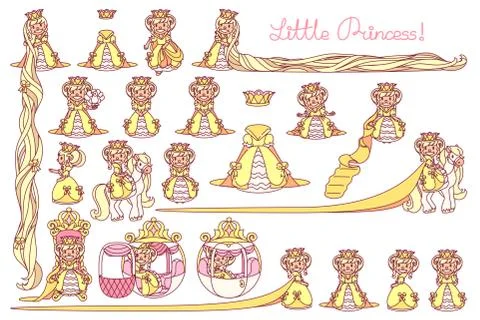 Vector flat Little Princess set Stock Illustration