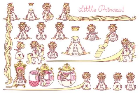 Vector flat Little Princess set Stock Illustration