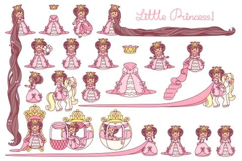Vector flat Little Princess set Stock Illustration