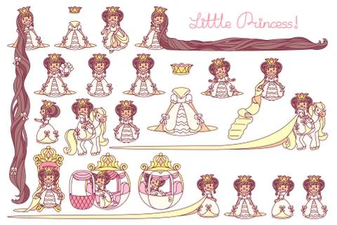 Vector flat Little Princess set Stock Illustration