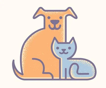Vector flat logo with cat and dog. Vintage emblem with pets. Cat and dog. Stock Illustration