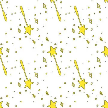 Vector flat magic wand seamless pattern. a hand-drawn doodle-style magic wand in Stock Illustration