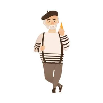 Vector flat man ,cheese beret, pants on suspenders Illustrazione stock