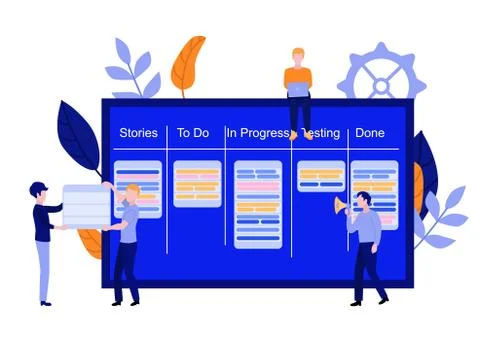 Vector flat man with kanban scrum agile board Stockillustratie