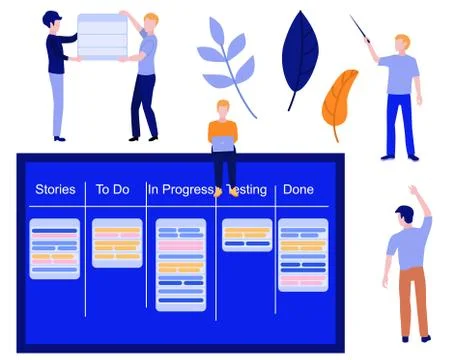 Vector flat man with kanban scrum agile board Stockillustratie