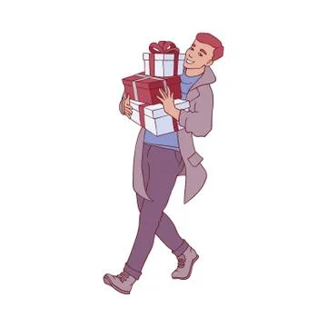 Vector flat man with present gift boxes イラスト素材
