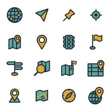 Vector flat map icons set Stock Illustration