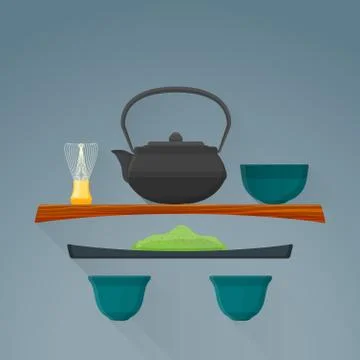 Vector flat matcha tea ceremony illustration icon. Stock Illustration