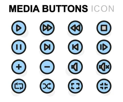Vector flat media buttons icons set Stock Illustration