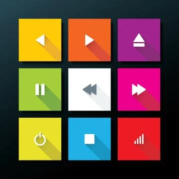 Vector flat media icon set Stock Illustration