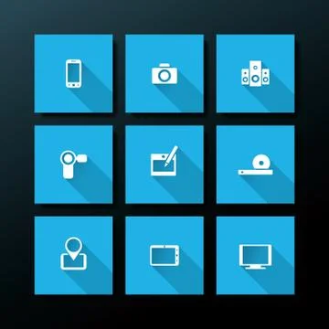 Vector flat media icon set Stock Illustration