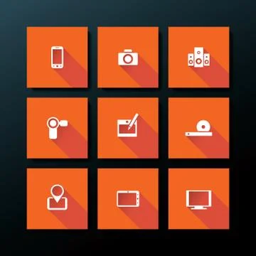 Vector flat media icon set Stock Illustration