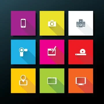 Vector flat media icon set Stock Illustration