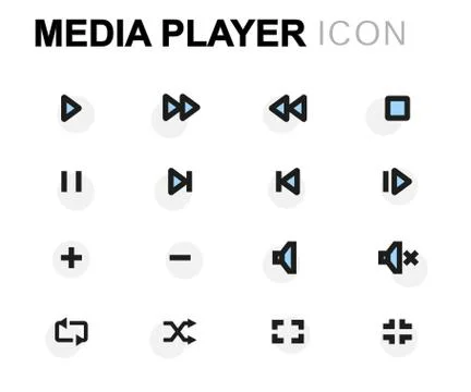 Vector flat media player icons set Stock Illustration