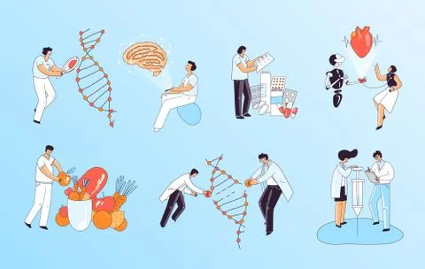 Vector flat medical concept about medic, biochemistry and human health research Stock Illustration