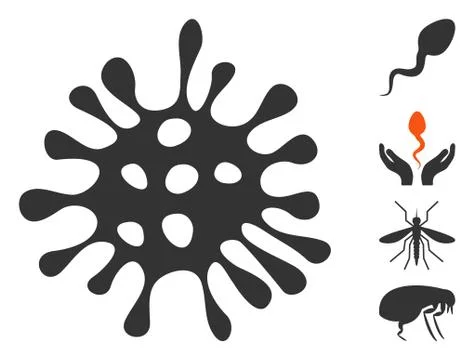 Vector Flat Microbe Icon with Bonus Icons Illustrazione stock