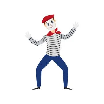 Vector flat mime clown in beret isolated 库存插图