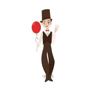 Vector flat mime clown in top hat with balloon 库存插图
