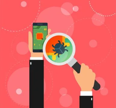 Vector flat mobile phone with CPU and computerbug Stock Illustration