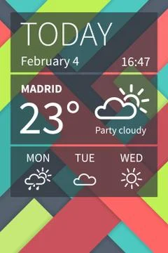 Vector flat Mobile weather UI interface on colored background Illustrazione stock