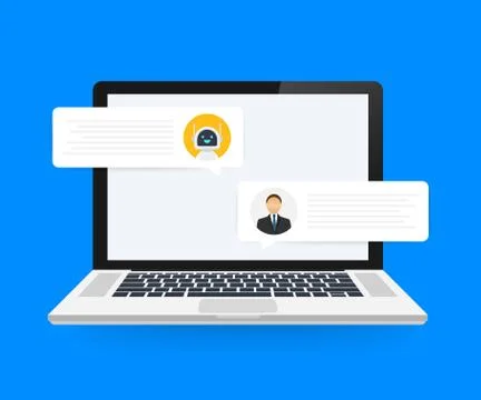 Vector flat modern style cartoon character illustration icon design. Chat bot Stock Illustration