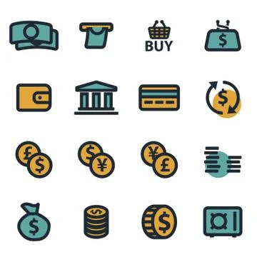Vector flat money icons set Stock Illustration