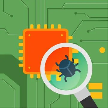 Vector flat motherboard with CPU and computerbug Stock Illustration