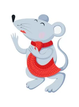 Vector flat mouse animal illustration for Christmas and new year symbol element Stock Illustration