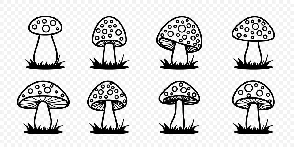 Vector Flat Mushroom Icon Set Isolated. Amanita Muscaria, Fly Agaric Sign Illustrazione stock