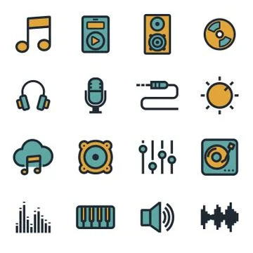 Vector flat music icons set Stock Illustration