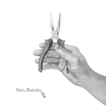 Vector Flat-nose pliers in hand in black and white graphic style Stock Illustration