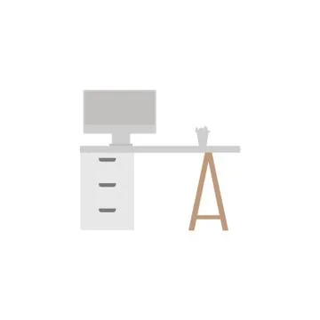 Vector flat office workplace with computer monitor Stock Illustration