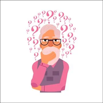Vector flat old elderly man thinking portrait 스톡 일러스트