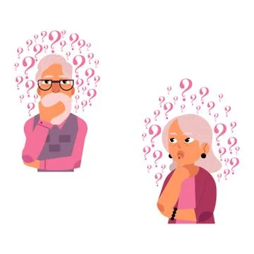Vector flat old elderly woman man thinking set 스톡 일러스트