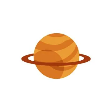 Vector flat orange planet with ring icon Stock Illustration