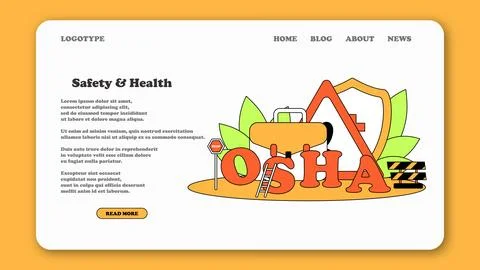 Vector flat OSHA web banner or landing page. Service protecting worker safety Stock Illustration