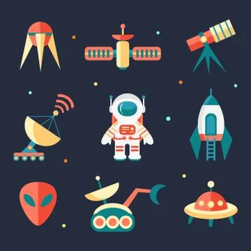 Vector flat outer space elements Stock Illustration
