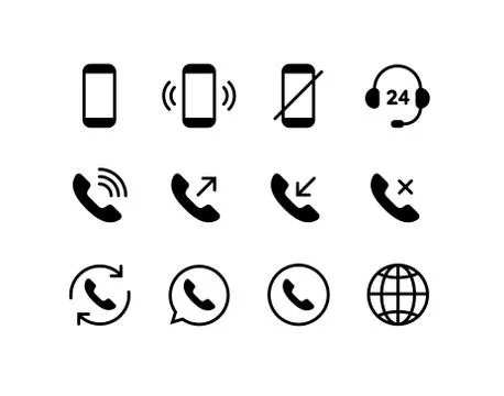 Vector flat outline icon set illustration. Phone call handset sign Stock Illustration
