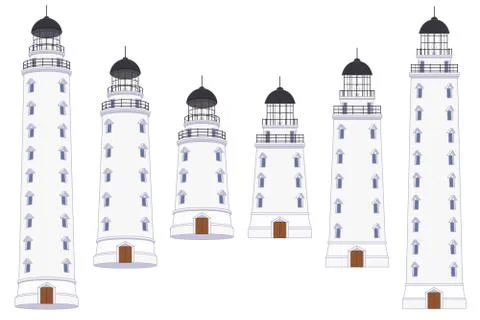 Vector flat outline Lighthouse beacon set Stock-Illustration