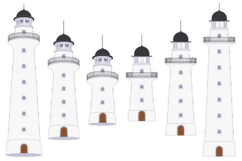 Vector flat outline Lighthouse beacon set Stock Illustration