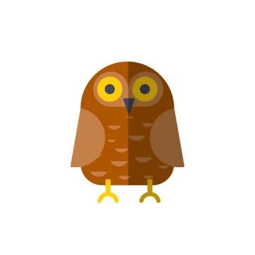 Vector flat owl icon. Vector owl illustration, flat style. Brown forest bird - Stock Illustration