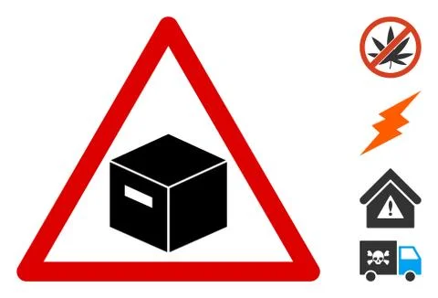 Vector Flat Parcel Warning Icon with Bonus Icons Stock Illustration