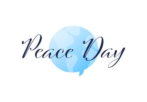 Vector flat peace day banner template. Black text blue earth talk bubble symbol Stock Illustration