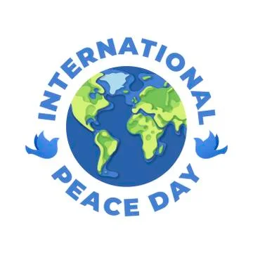 Vector flat peace day banner template. Paper cut earth map circle frame Stock Illustration