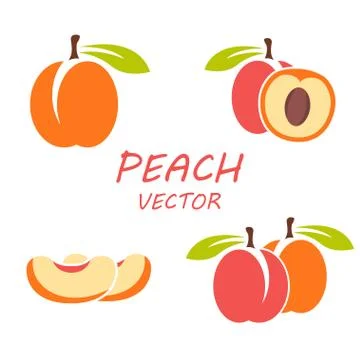 Vector flat peach icons set Stock Illustration