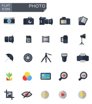 Vector flat photo icons set Stock Illustration