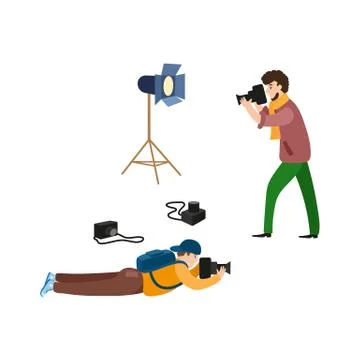 Vector flat photographers and equipment set 스톡 일러스트