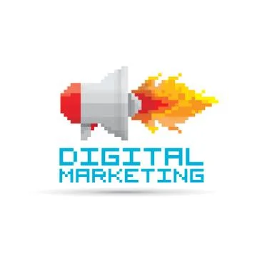 Vector flat pixel art megaphone icon Illustration