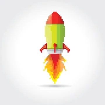 Vector flat pixel rocket on white background Stock Illustration