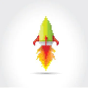Vector flat pixel rocket on white background Stock Illustration